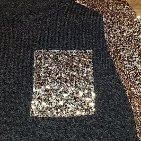 NWOT Charcoal Sequin Sleeve Blouse - Picture 4 of 6